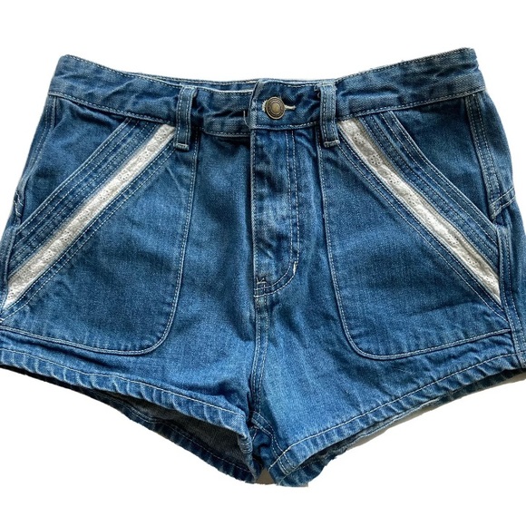 Free People Pants - Free People Size 28 Denim Jean Short Shorts Blue White Lace High Waist Hi Rise